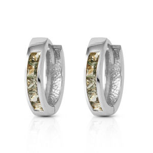 14K. GOLD HOOP EARRING WITH NATURAL GREEN SAPPHIRES (White Gold)